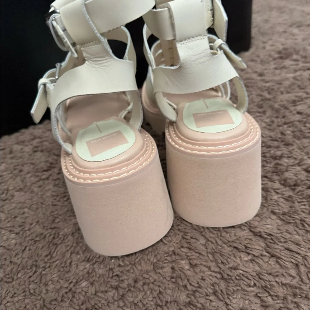 Dolce Vita Galore Buckle Heel Gladiator Ivory Sandals Shoes Cream 9 NEW - Picture 5 of 9